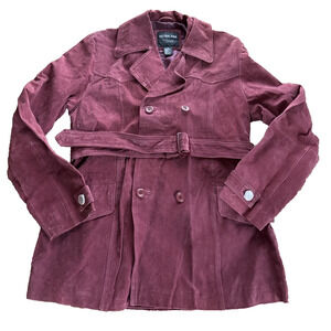 Vintage Neutral Zone Red Suede Leather Short Trench Coat Belted NWOT Women